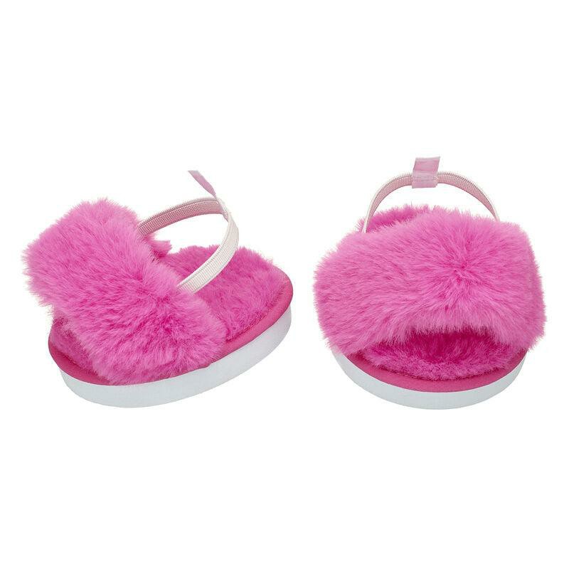 Build A Bear Pink Fuzzy Slippers Rainbow Friends | WZFTX6402